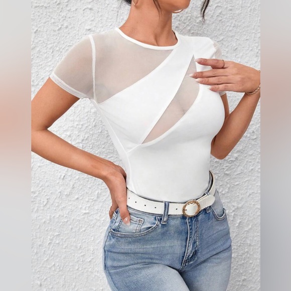 Sexy contrast mesh insert tee, size XS/S - Picture 3 of 7